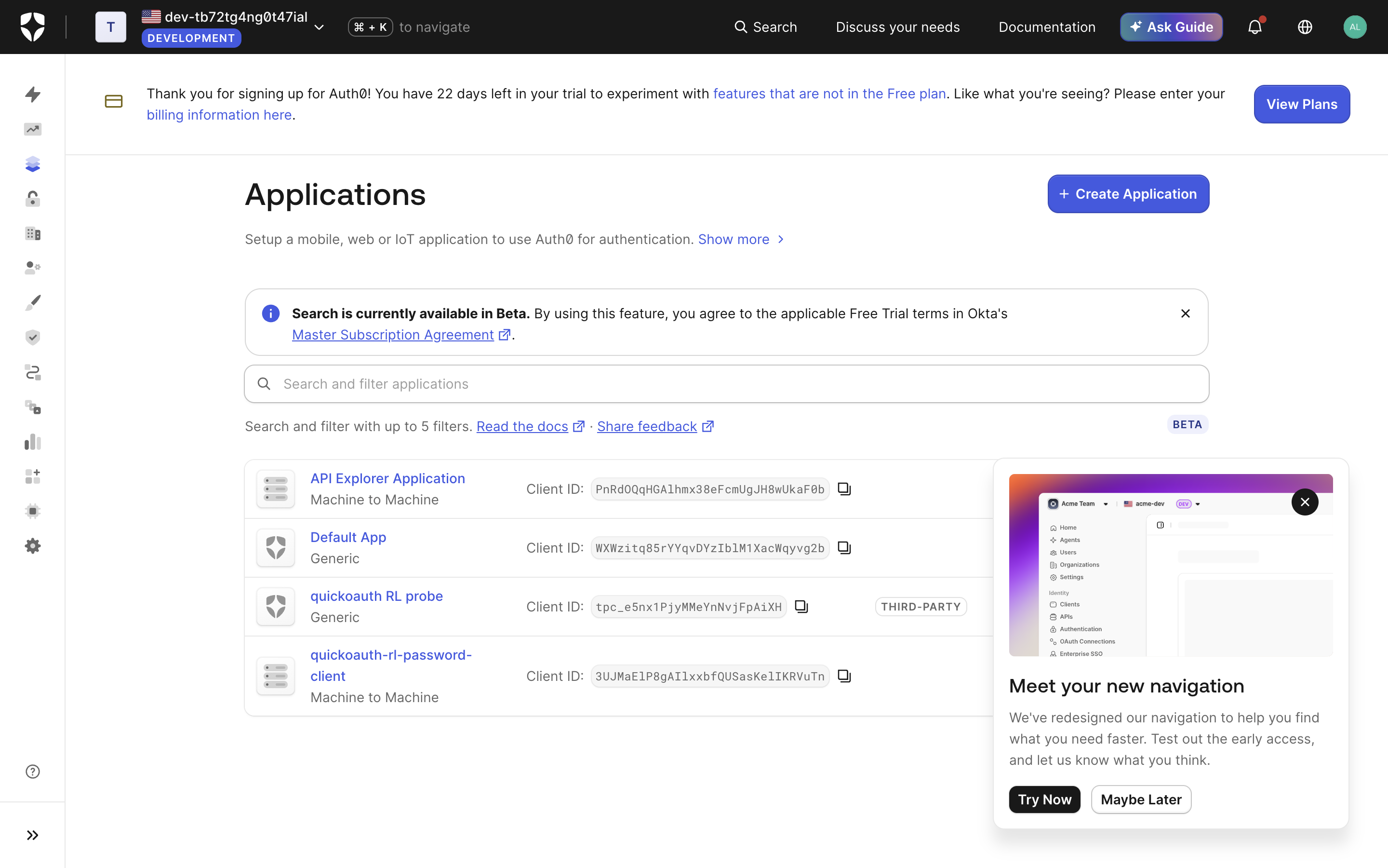 DCR-registered third-party client in the Applications list