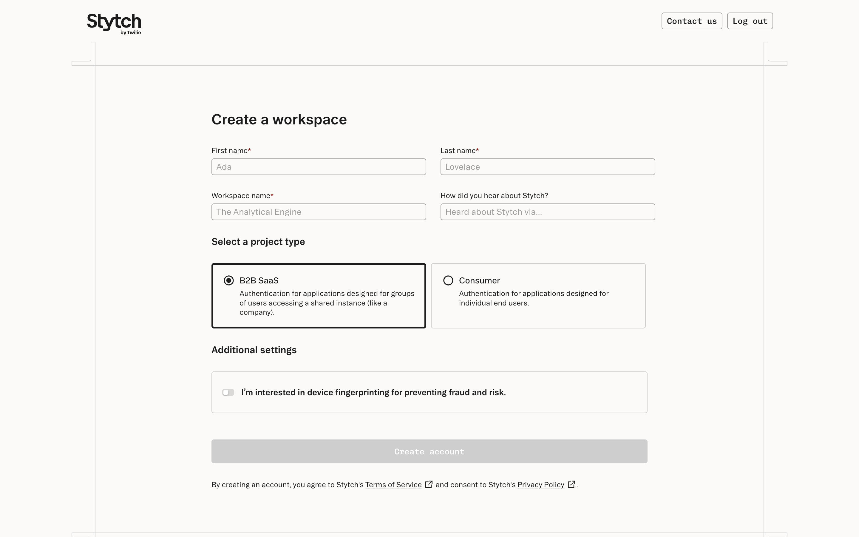 Workspace creation form